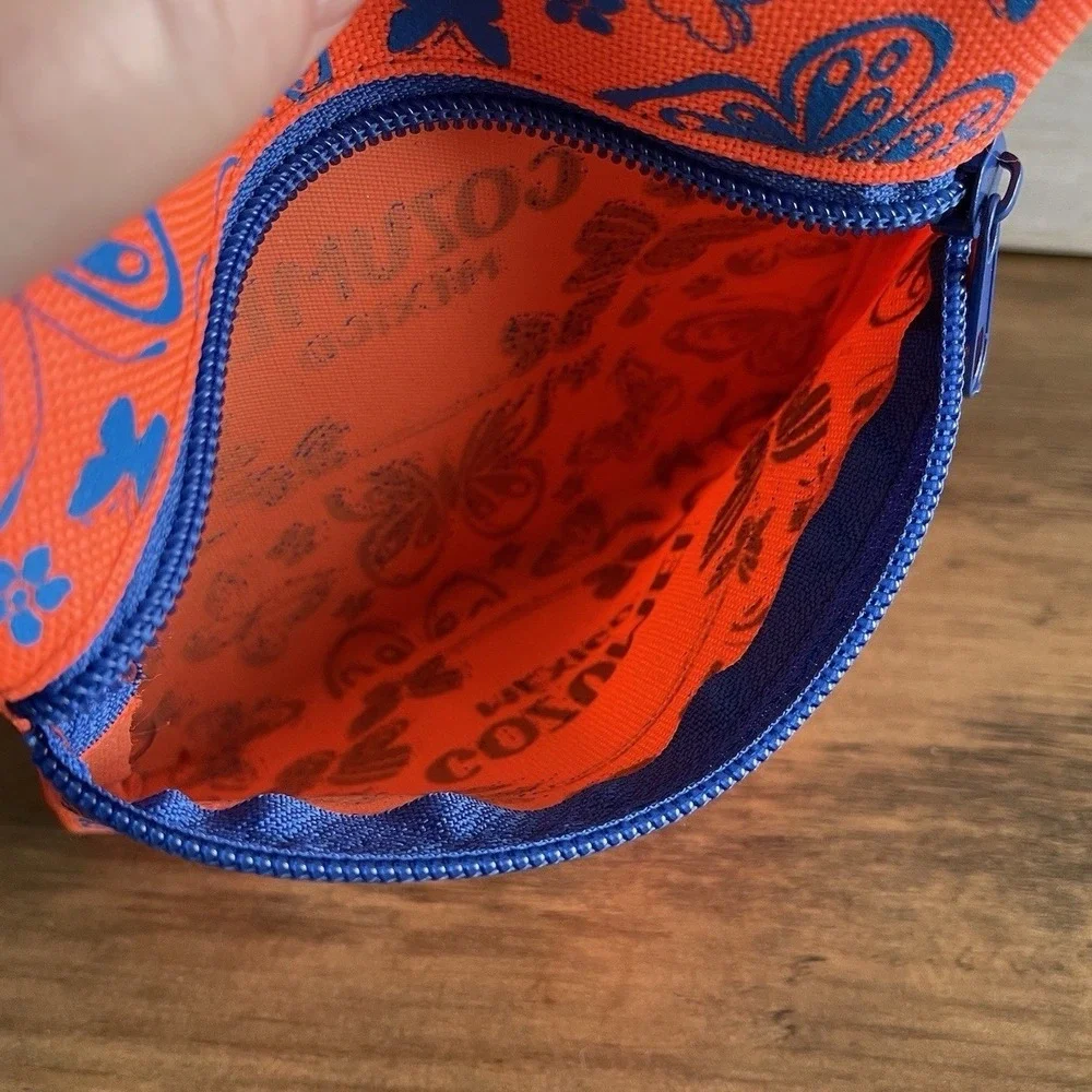 Cozumel Mexico Souvenir Pouch Orange Blue Butterfly Canvas Wristlet Purse bag‎